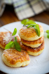 sweet cheese pancakes on a plate 