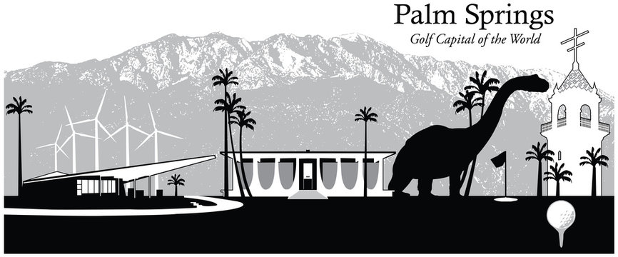 Vector Illustration Of The Skyline Cityscape Of Palm Springs, California