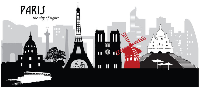 Vector illustration of the skyline cityscape of Paris, France