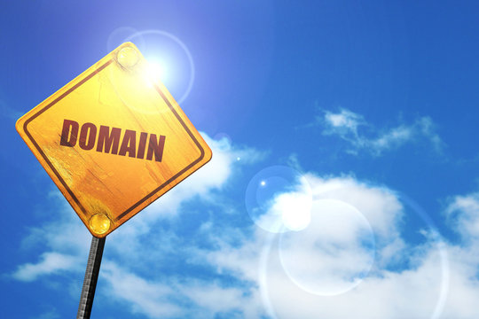 domain, 3D rendering, glowing yellow traffic sign