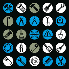 Stylized vector industrial icons, 3d work tools collection. Set