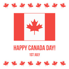 Fototapeta na wymiar Happy Canada Day card with canadian flag and red maple leaves. 