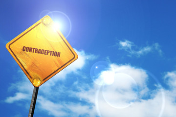 contraception, 3D rendering, glowing yellow traffic sign