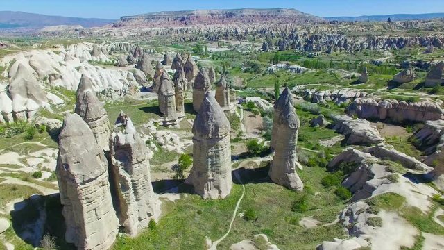 Aerial view of rocks in Goreme National Park, Cappadocia, Turkey