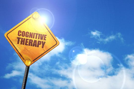 Cognitive Therapy, 3D Rendering, Glowing Yellow Traffic Sign