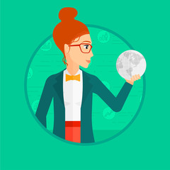 Woman holding globe.