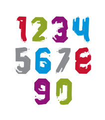 Hand painted smear digits isolated on white background, acrylic