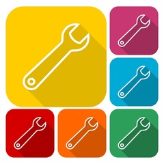 Wrench vector icons set with long shadow