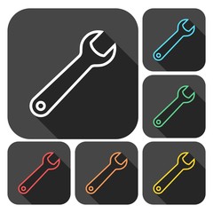 Wrench vector icons set with long shadow