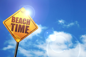 beach time, 3D rendering, glowing yellow traffic sign
