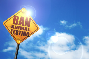 ban animal testing, 3D rendering, glowing yellow traffic sign