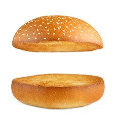 Hamburger burger empty bun isolated at white