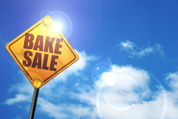 bake sale, 3D rendering, glowing yellow traffic sign