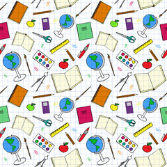 Colourful pattern with school-related items