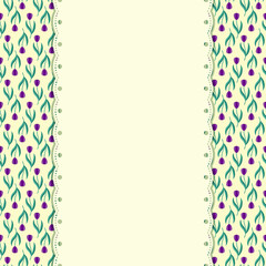 Flyer, invitation, menu or greeting card design template with purple tulips. Pattern already in swatches.