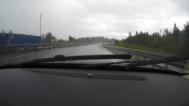 Driving car in a rain