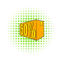 Half price, special offer icon, comics style