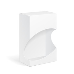 White Product Package Box With Window Illustration Isolated On White Background. Mock Up Template Ready For Your Design. Product Packing Vector EPS10
