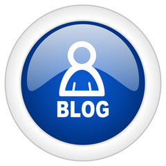 blog icon, circle blue glossy internet button, web and mobile app illustration