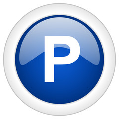 parking icon, circle blue glossy internet button, web and mobile app illustration