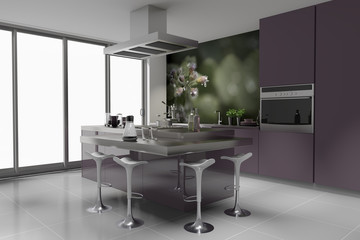 modern Küche Einbauküche violett mauve flieder extravagant Koc