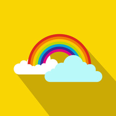 Fototapeta premium Rainbow and clouds icon, flat style