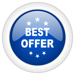 best offer icon, circle blue glossy internet button, web and mobile app illustration