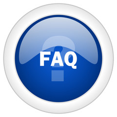 faq icon, circle blue glossy internet button, web and mobile app illustration