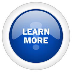 learn more icon, circle blue glossy internet button, web and mobile app illustration