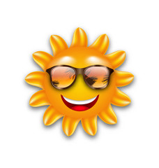 Concept of Funny Sun with Sunglasses, Isolated
