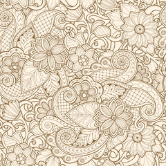 Fototapeta na wymiar Ornamental seamless ethnic pattern. Floral design template can be used for wallpaper, pattern fills, textile, fabric, wrapping, surface textures for design