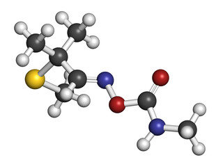 Aldicarb pesticide molecule. 3D rendering.