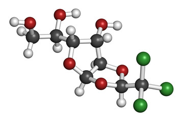 Chloralose rodenticide molecule. 3D rendering. 