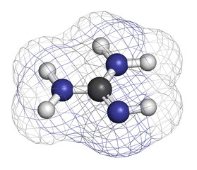 Guanidine molecule. 3D rendering.