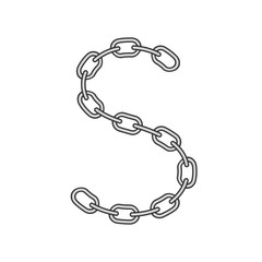 The letter S, in the alphabet chain set black and white color isolated on white background
