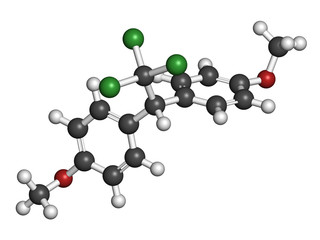 Methoxychlor pesticide molecule. 3D rendering. 