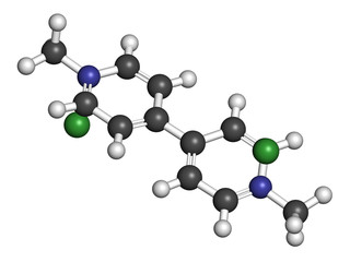 Paraquat herbicide molecule 3D rendering. 