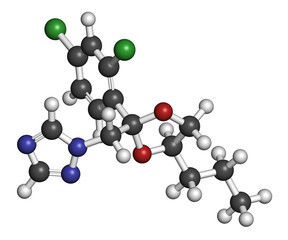 Propiconazole antifungal molecule (triazole class). 3D rendering.