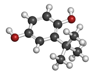 TBHQ (tert-Butylhydroquinone) antioxidant preservative molecule.