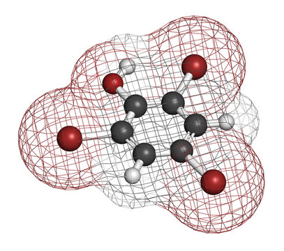 Tribromophenol (TBP, 2,4,6-Tribromophenol) molecule.