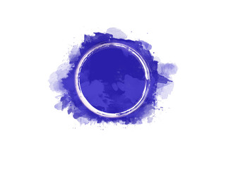 Aquarell Farbfleck in blau mit weißem Kreis in der Mitte, hochauflösende Illustration für kreative Designhintergründe