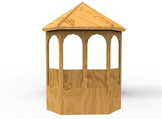 3d illustration of simple wall with empty window. low poly triangles and polygons style. icon for game web. wooden texture color. white background isolated with shadow. simple to use. 