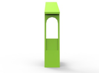 3d illustration of simple wall with empty window. low poly triangles and polygons style. icon for game web. green texture color. white background isolated with shadow. simple to use. 