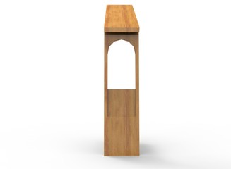 3d illustration of simple wall with empty window. low poly triangles and polygons style. icon for game web. wooden texture color. white background isolated with shadow. simple to use. 