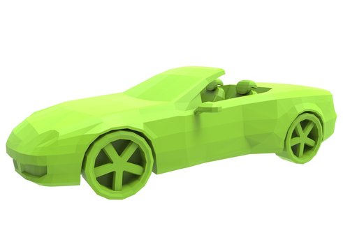 3d illustration of the car. simple to use. on white background isolated with shadow. low poly style. eco vehicle. expensive purchase. green colors