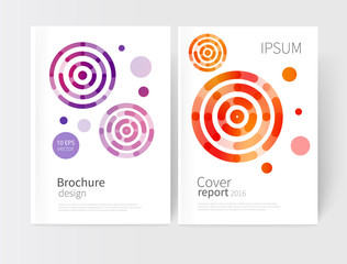 modern abstract geometric background. red,yellow & purple concentric circles. White Cover design template business brochure, booklet, leaflet, magazine. template advertisement. vector 10 EPS