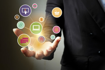 application software icons on business 's hand, business concept