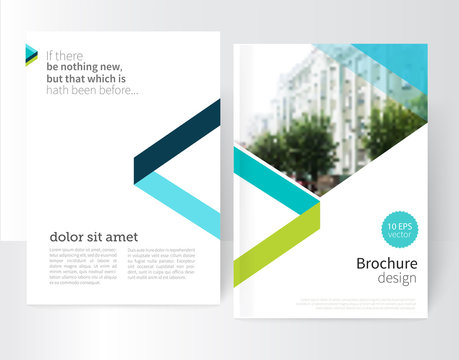 white Brochure, leaflet, flyer, cover template. Modern Geometric Abstract background blue & green triangles. minimal design concept / vector-stock EPS10