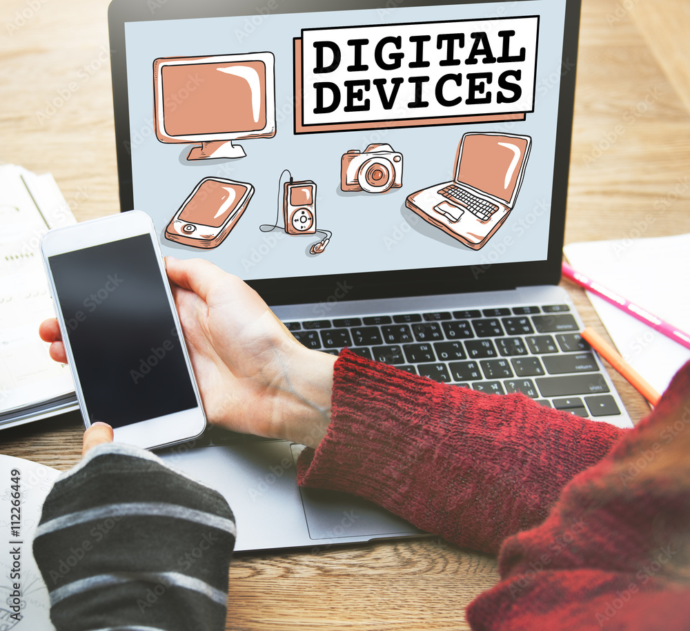 Poster digital devices electronics connection communication concept
