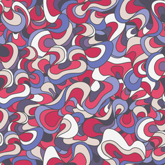Sea lettuce inspired red, pink, blue, gray tones waves seamless pattern